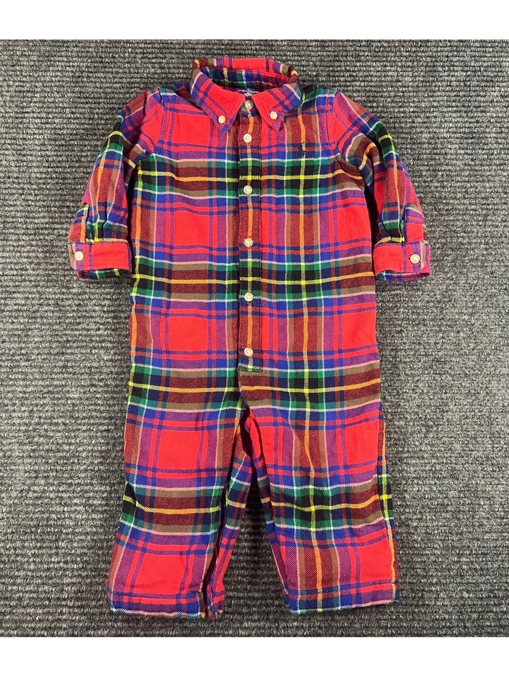 Ralph Lauren Baby Boys Plaid Flannel Lined Coverall – Red Multicolor Tartan, 9M